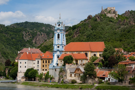 A photo of the Parish Church in Durnstein, Austria. The area is known as the Wachau Vallery,のeditorial素材