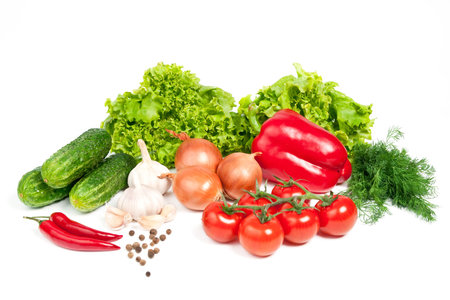 Different vegetables on white backgroundの写真素材
