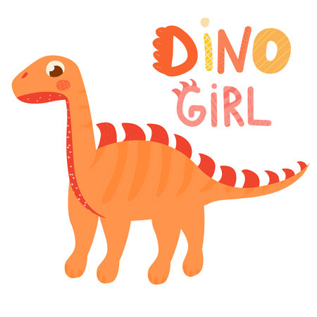 Dinosaur girl cute baby character isolated on white background, scandinavian style illustration for children books or party invitation baby showerのイラスト素材