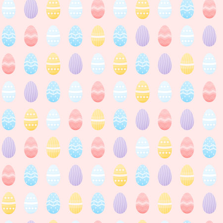 Pastel seamlees pattern for easter holiday with painted eggs, ornament for wrapping paper or wallpaper, happy spring holidaysのイラスト素材