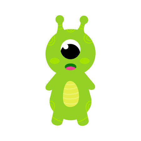 Cute space monster for halloween in childish style, cosmic alien green character, kawaii baby creatureのイラスト素材