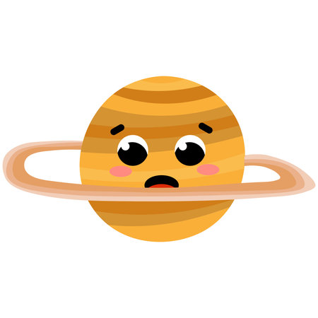Solar system cosmic object, saturn planet chracter with cute cartoon style face isolated on white backgroundのイラスト素材
