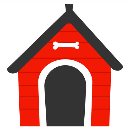 Colorful red dog house in cartoon style with bone symbol isolated on white background for children books design or postersのイラスト素材
