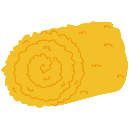Round haystack of dried straw, bale roll in cartoon style isolated on white background, farming design element for agricultural conceptのイラスト素材