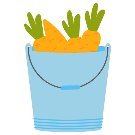 Blue pail of carrots icon in cartoon style isolatedon white bachground, farm or rural lifestile concept for children booksのイラスト素材