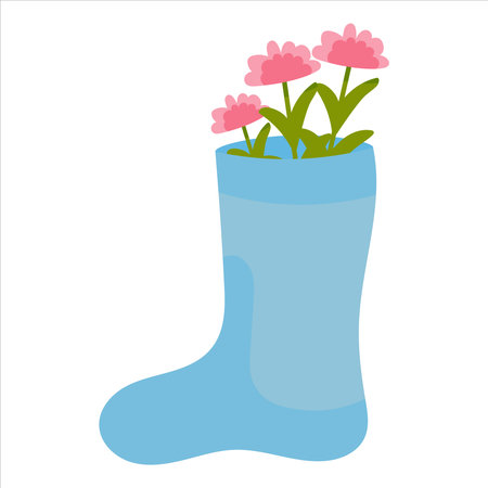Blue rubber boot with flowers in cartoon style isolated on white background, farm animal, rural lifestile concept for children books or postersのイラスト素材