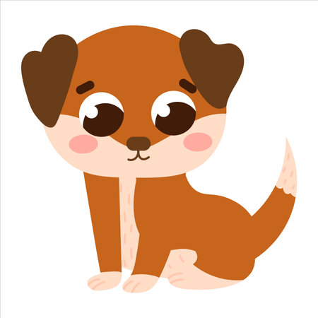 Cute brown dog in cartoon style isolated on white background, farm animal, rural lifestile concept for children books or postersのイラスト素材