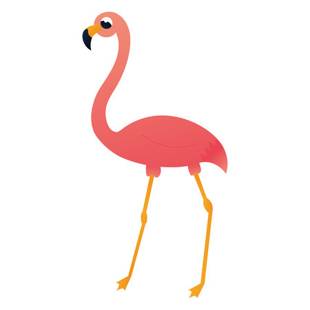 Cartoon pink flamingo character in childish style, zoo animal isolated on white background, design element for poster or pattern, african tropical faunaのイラスト素材