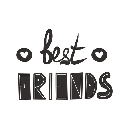 Best friends hand drawn phrase with hearts isolated on white background, lettering for poster, happy friendship day, greeting cardのイラスト素材