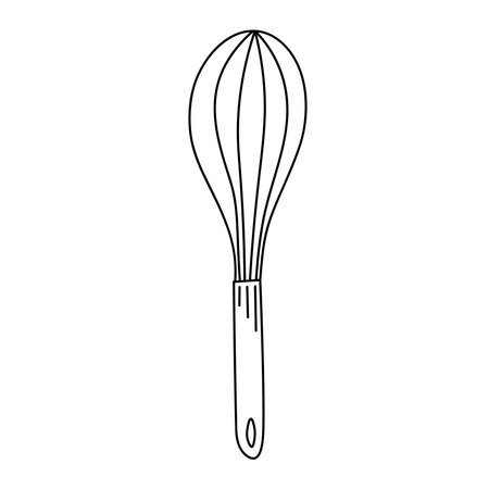 Whisk in hand drawn style isolated on white background for poster, label or bakery shop menu, baking stuff sketch in linear styleのイラスト素材