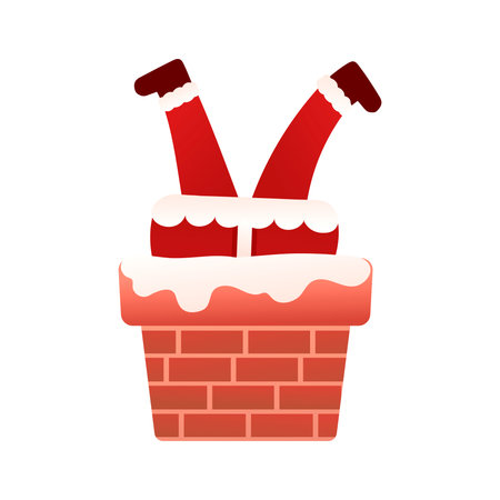 Santa Claus character descends the chimney in cartoon style on white background, clip art for poster design or greetings cards, invitationsのイラスト素材