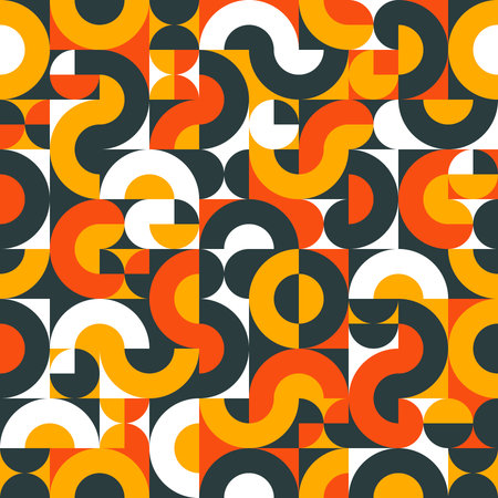 Bauhaus geometrical seamless pattern with circle or semi circlesのイラスト素材