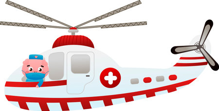 Cute pig doctor driving ambulance helicopter,animal in emergencyのイラスト素材
