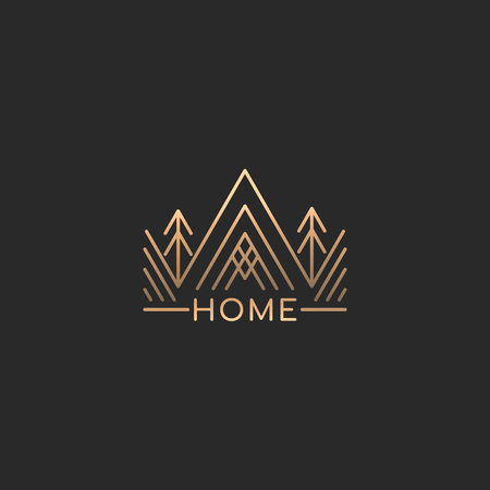 Minimalistic house logo for construction company in scandinavian style in gold dark colors, real estate businessのイラスト素材