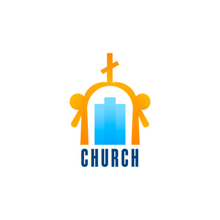 Religious logo with christian elements for branding, family forming symbol of church building in modern styleのイラスト素材