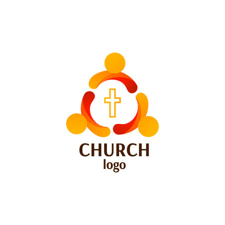 Religious logo with christian elements for branding, friends forming symbol of union  in modern styleのイラスト素材