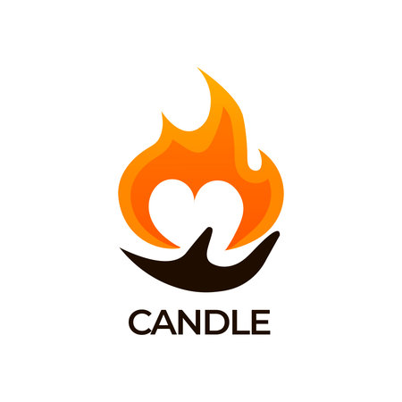 Hand holding candle logo in minimalistic style for branding, aromatic candle fire light, scandinavian style symbol, hygge elementのイラスト素材