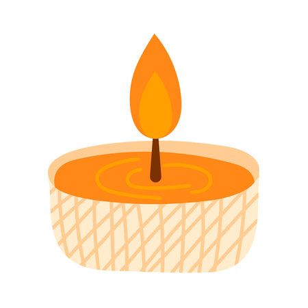 Romantic burning tea candle or cozy candle in a case isolated on white backgroundのイラスト素材