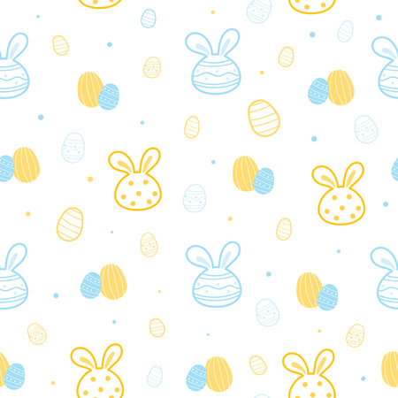 Cute Easter seamless pattern with bunny and eggs on white background.のイラスト素材