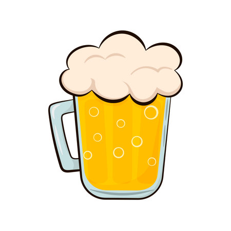 Mug of beer in cartoon style isolated on white background, design element for pub menu or festival postersのイラスト素材