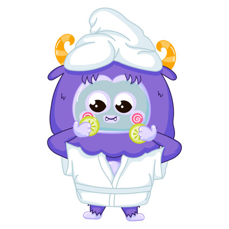 Funny Yeti mascot character applying cosmetic face maskのイラスト素材