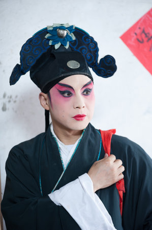 Chongzhou, Sichuan Province, China - April 04 2015: Portrait of a Sichuan Opera company actor.のeditorial素材
