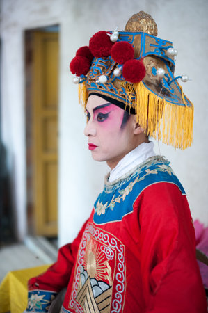 Chongzhou, Sichuan Province, China - April 04 2015: Portrait of a Sichuan Opera company actor.のeditorial素材