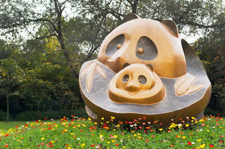 Chengdu, Sichuan Province, China - October 31, 2012: Panda sculpture at the Chengdu Research Base of Giant Panda Breeding.のeditorial素材