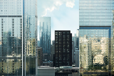 Blocks of buildings reflections in Chengdu, Sichuan Province, Chinaのeditorial素材
