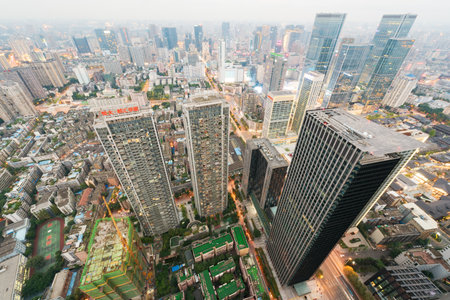 Chengdu, Sichuan Province, China - Oct 23, 2016: Chengdu downtown  aerial viewのeditorial素材