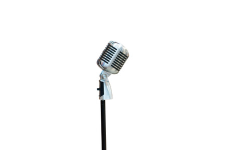 vintage microphone isolated on white backgroundの写真素材