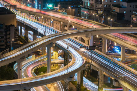 Chengdu, Sichuan Province, China - Oct 28, 2015: Yingmenkou interchange at night.のeditorial素材