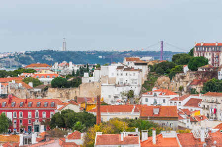Lisbon orange roofs aerial viewの写真素材