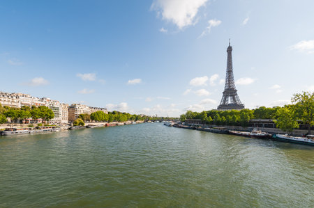 Paris and Eiffel tower with river Seine in the foreground on a sの写真素材