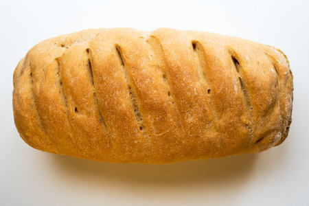 Homemade bread on a white table