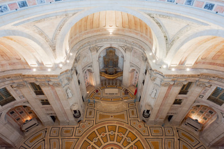 Lisbon, Portugal - Nov 23, 2013: Great orgue and decorated floor of the national Pantheon high angle view.のeditorial素材