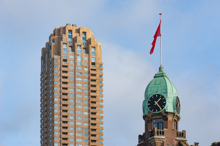 Clock tower on the New York Hotel Rotterdamのeditorial素材