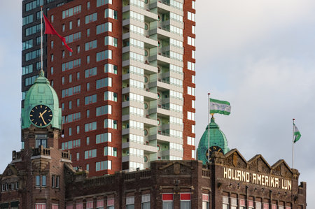 Clock tower on the New York Hotel Rotterdamのeditorial素材
