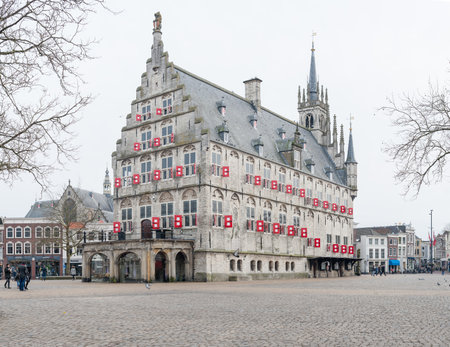 The ancient cityhall of Gouda in winterのeditorial素材
