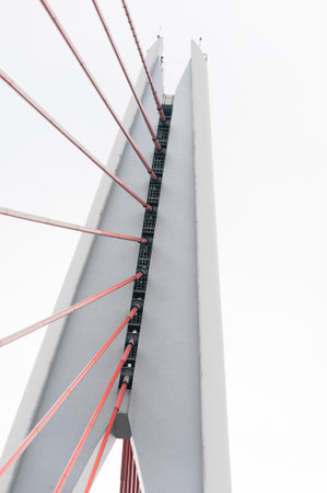 DongShuiMen cable bridge detail against skyの写真素材