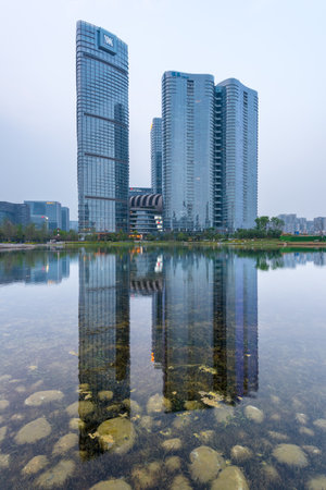 Waldorf Astoria hotel and Yintai buildings in Chengduのeditorial素材