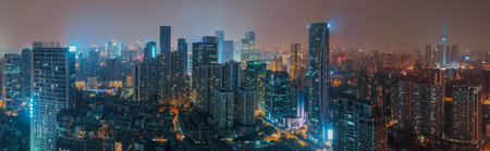 Chengdu, Sichuan province, China - Oct 21, 2015: Chengdu skyline panorama aerial view with...
