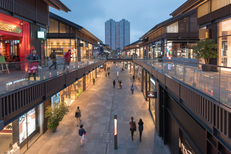 Chengdu, Sichuan province, China - Nov 13, 2015: Taikooli commercial street aerial view with skyscrapers in the backgroundのeditorial素材