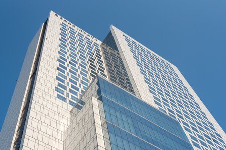 Chengdu, Sichuan province, China - Jan 19, 2019: Grand Hyatt hotel skyscraper against blue sky in...