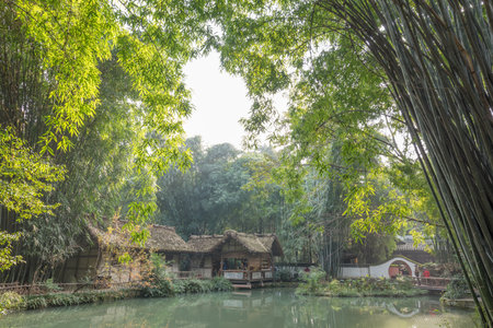 Chengdu, Sichuan province, China - Dec 22, 2015 : People visiting Du Fu thatched Cottage park - built in honor of one of the most famous Tang Dynasty poetsのeditorial素材
