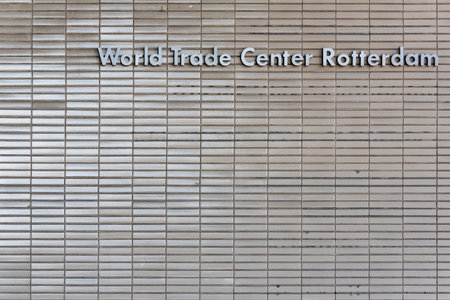 Rotterdam, Netherlands - May 11, 2019 : Rotterdam World Trade Center building entrance facade close-up viewのeditorial素材