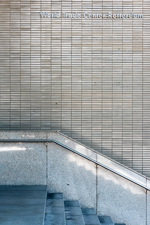 Rotterdam, Netherlands - May 11, 2019 : Rotterdam World Trade Center building entrance facade close-up viewのeditorial素材