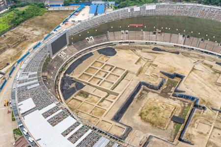 Chengdu, Sichuan Province, China - June 8, 2019 : Archaeological excavations in the Chengdu stadium...