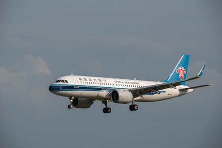 Chengdu airport, Sichuan province, China - August 28, 2019 : China Southern airlines Airbus A320 Neo...