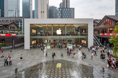 Chengdu, Sichuan province, China - Oct 14, 2019 : Apple store building in Taikooli commercial area in downtown Chengduのeditorial素材